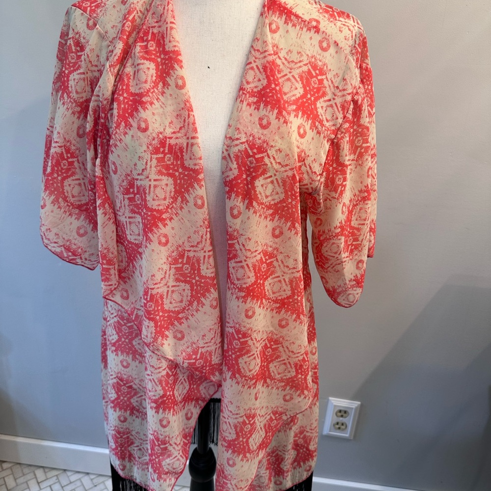 LuLaRoe Red and Cream Kimono Cardigan